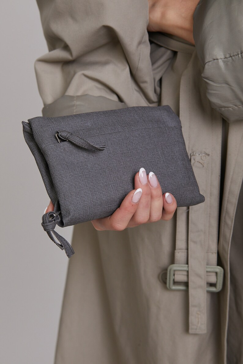 Cartera con cremallera gris vegana, Cartera de dinero gris vegana, Cartera de mujer vegana, Monedero gris con cremallera vegana imagen 1