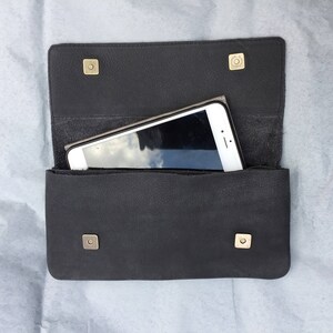 Cartera grande de cuero negro, cartera de dinero de mujer de cuero negro, cartera de tarjeta de crédito, cartera de cuero con cremallera, chequera y monedero de cuero de monedas imagen 9