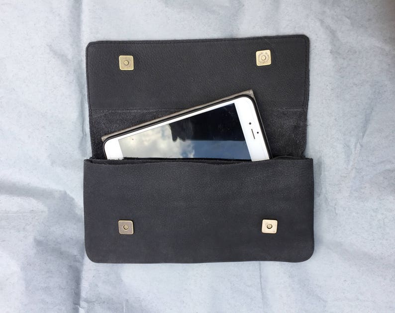 Cartera grande de cuero negro, cartera de dinero de mujer de cuero negro, cartera de tarjeta de crédito, cartera de cuero con cremallera, chequera y monedero de cuero de monedas imagen 9