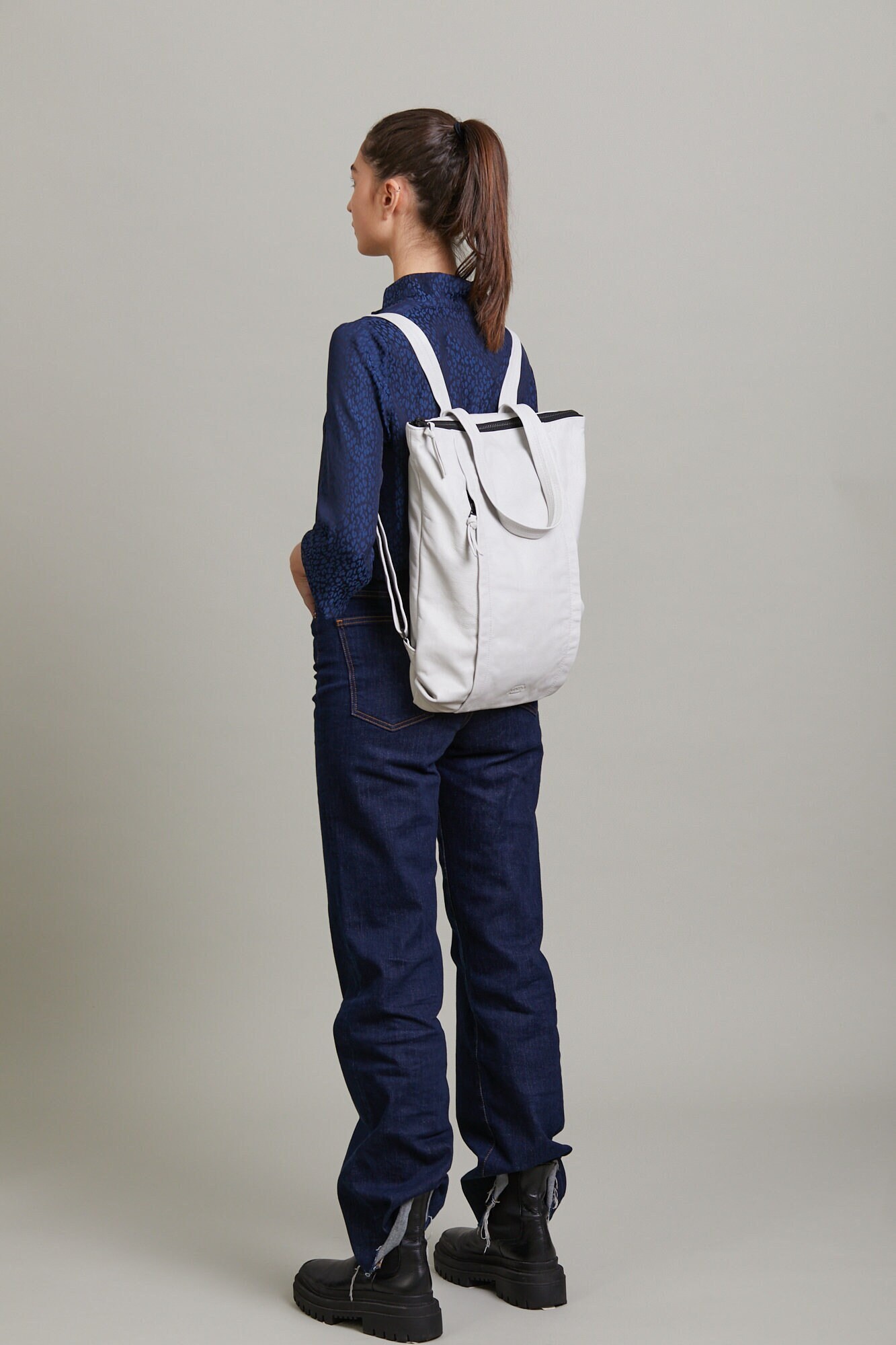 White Leather Backpack white Large Bag big White Convertible Bag