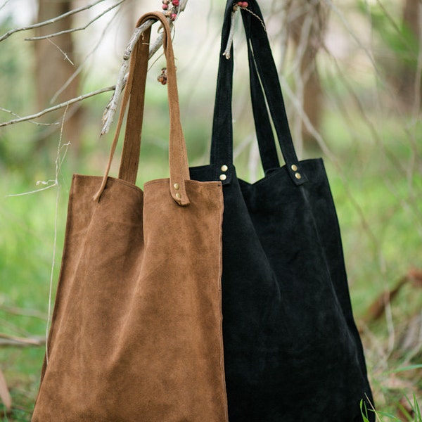 Suede bag,Brown suede bag,Black suede bag,Suede leather tote,Suede tote bag