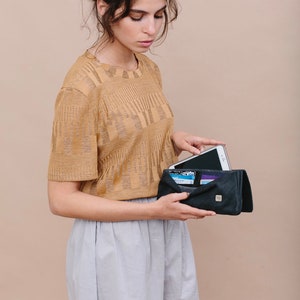 Cartera grande de cuero negro, cartera de dinero de mujer de cuero negro, cartera de tarjeta de crédito, cartera de cuero con cremallera, chequera y monedero de cuero de monedas imagen 5