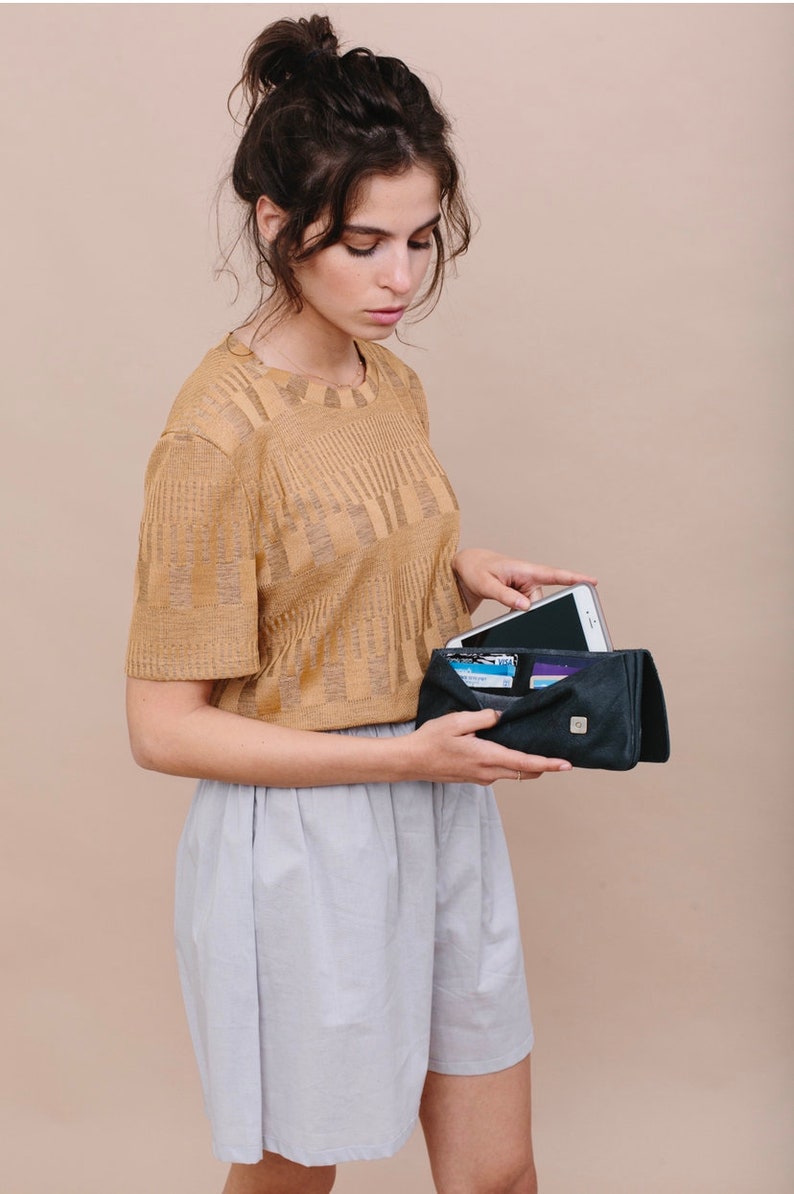 Cartera grande de cuero negro, cartera de dinero de mujer de cuero negro, cartera de tarjeta de crédito, cartera de cuero con cremallera, chequera y monedero de cuero de monedas imagen 5