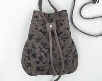 Bolso cubo de cuero gris,Bolso de hombro pequeño gris estampado,Bolso de cuero gris para mujer