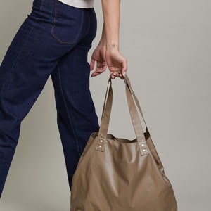 Non Leather hobo bag,Camel soft shoulder bag,Beige vegan bag,Hobo vegan handbag, two sides bag image 2