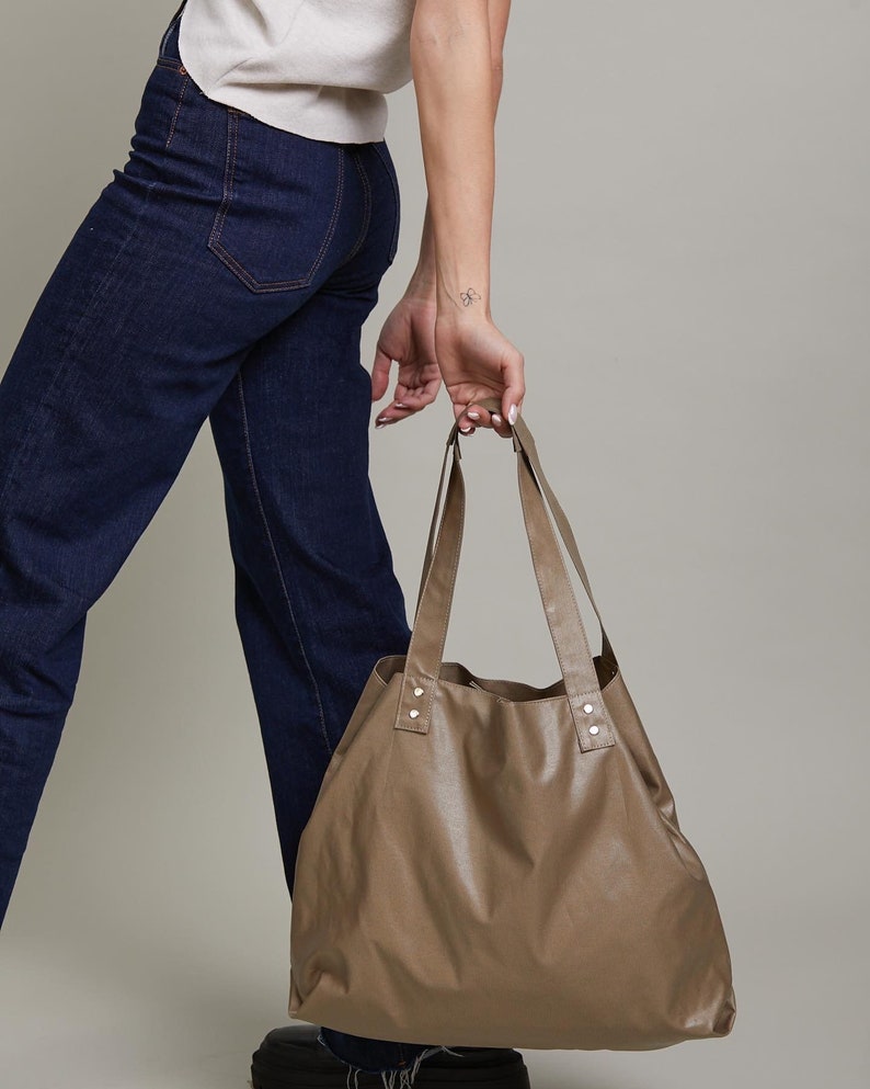 Non Leather hobo bag,Camel soft shoulder bag,Beige vegan bag,Hobo vegan handbag, two sides bag image 2