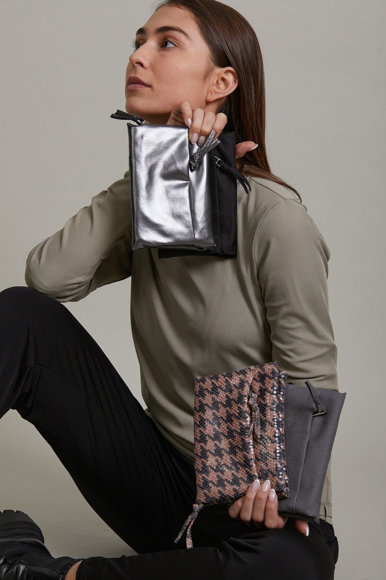 Cartera con cremallera gris vegana, Cartera de dinero gris vegana, Cartera de mujer vegana, Monedero gris con cremallera vegana imagen 5