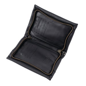Cartera de cuero marrón, Cartera de cremallera de cuero marrón, Cartera de mujer marrón, Monedero de cremallera marrón, Cartera de ranuras imagen 7