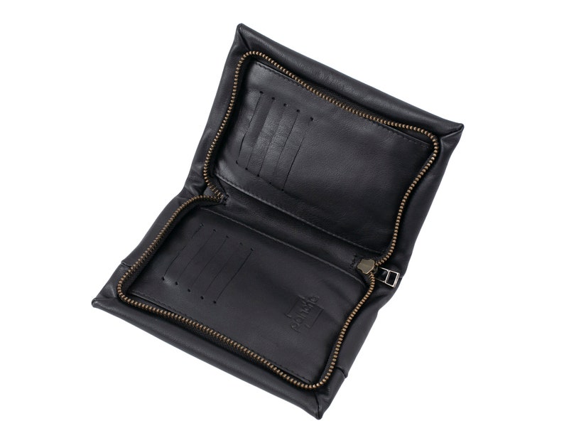 Cartera de cuero marrón, Cartera de cremallera de cuero marrón, Cartera de mujer marrón, Monedero de cremallera marrón, Cartera de ranuras imagen 7