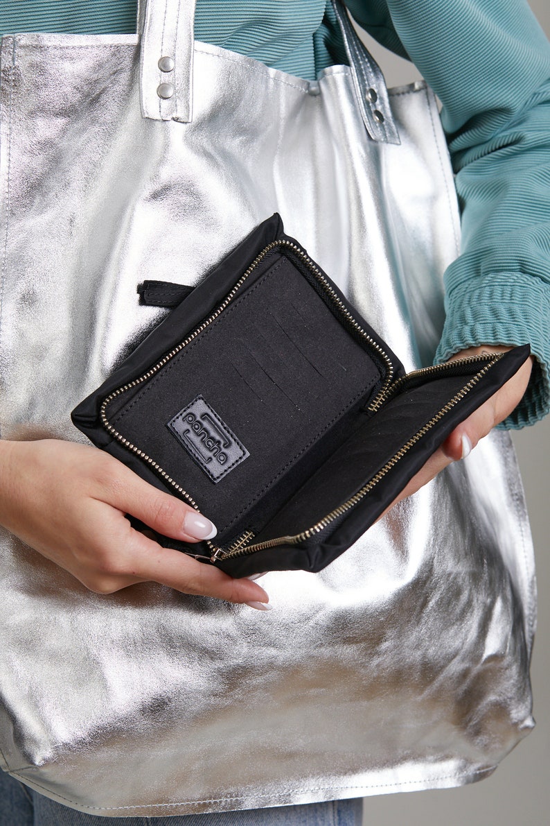 Cartera con cremallera gris vegana, Cartera de dinero gris vegana, Cartera de mujer vegana, Monedero gris con cremallera vegana imagen 7