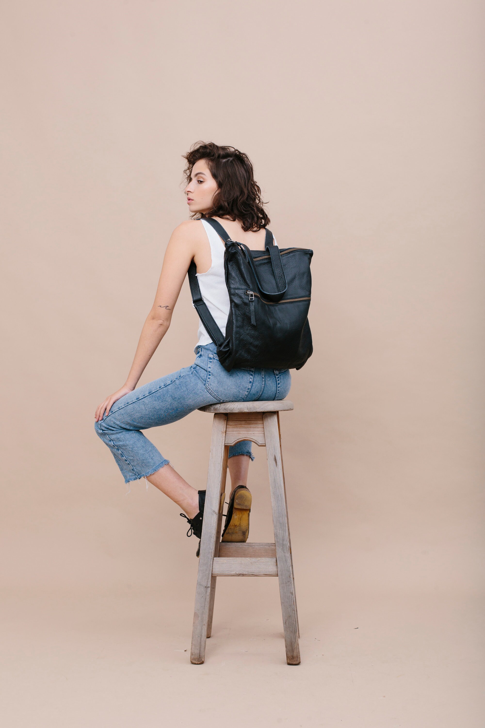 Black Leather Backpack,black Shoulder Bag,big Black Leather Bag,unisex Leather Bag,laptop ...