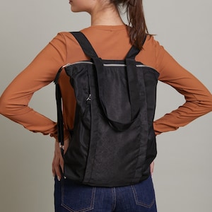 Großer schwarzer Laptop Rucksack, schwarzer Unisex Reißverschluss Rucksack, schwarzer veganer Rucksack, schwarzer Rucksack für Frauen, schwarze vegane Schultertasche