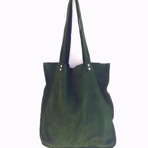 Green suede tote,Green leather bag,Green suede bag,Soft green shoulder bag,Green handbag image 4