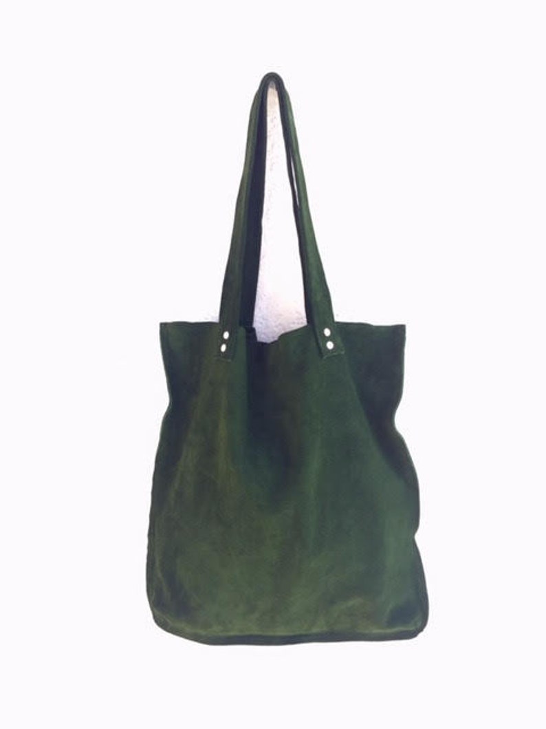 Green suede tote,Green leather bag,Green suede bag,Soft green shoulder bag,Green handbag image 4