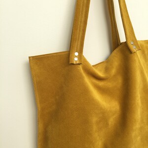Yellow suede tote,Yellow leather bag,Yellow suede bag,Soft yellow shoulder bag,Yellow handbag image 2
