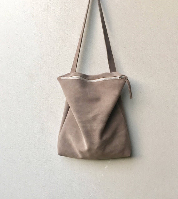 gray suede bag