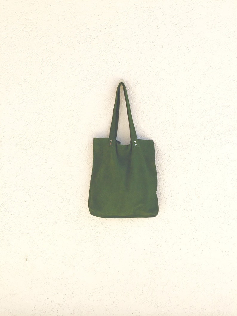 Green suede tote,Green leather bag,Green suede bag,Soft green shoulder bag,Green handbag image 2