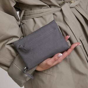 Cartera con cremallera gris vegana, Cartera de dinero gris vegana, Cartera de mujer vegana, Monedero gris con cremallera vegana imagen 2