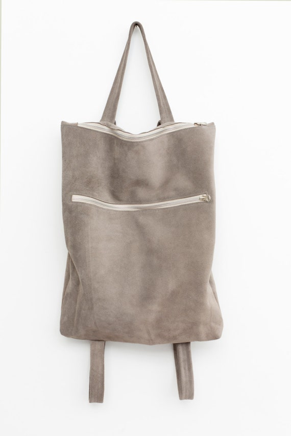 Large Gray Suede Backpack,gray Leather Backpack,big Suede  display picture 1