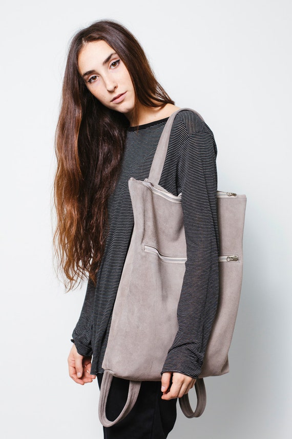 Grey suede backpack deals