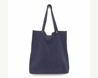 Blauwe suède tas, marineblauwe schoudertas, blauwe suède tas, donkerblauwe leren tas, zachte blauwe handtas