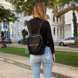 Mochila negra vegana con cremallera, Mochila mediana con cremallera vegana, Mochila negra vegana, Bolsa negra con cremallera