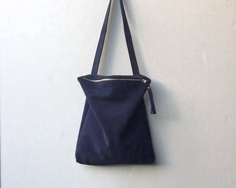 Dark blue suede zipper bag,Large navy leather tote bag,Blue suede leather bag,Blue suede shoulder bag