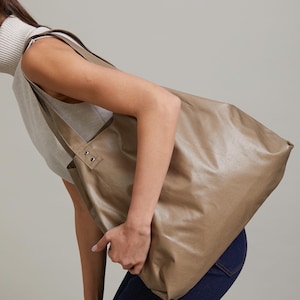 Non Leather hobo bag,Camel soft shoulder bag,Beige vegan bag,Hobo vegan handbag, two sides bag image 1