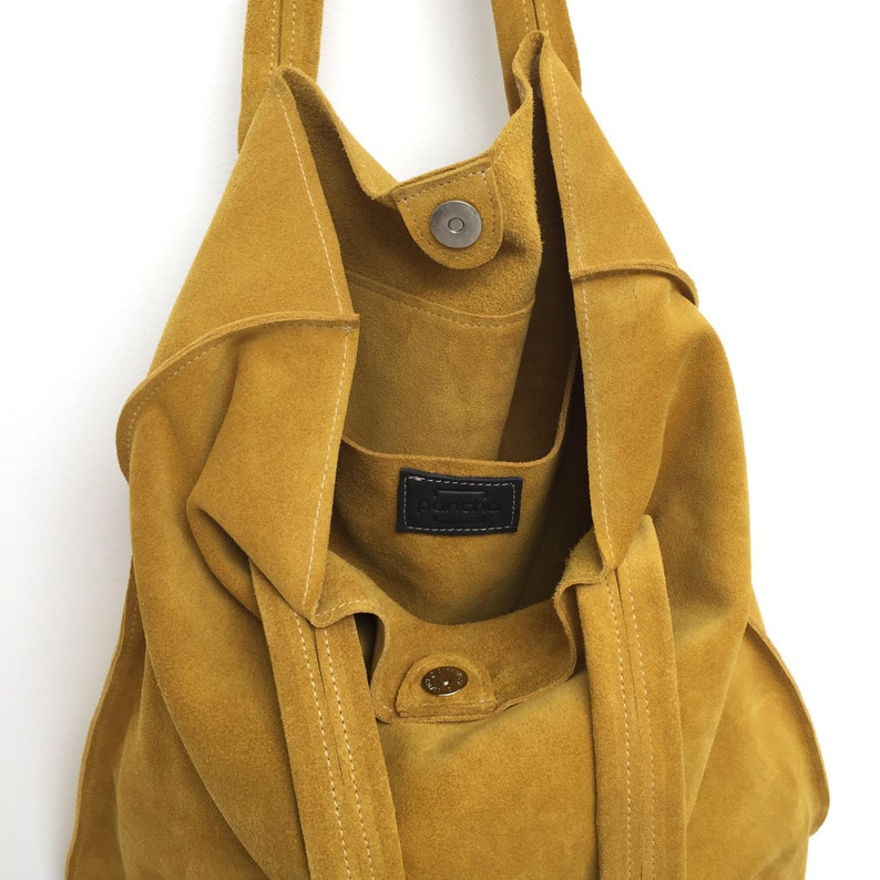 Yellow suede tote,Yellow leather bag,Yellow suede bag,Soft yellow shoulder bag,Yellow handbag image 3