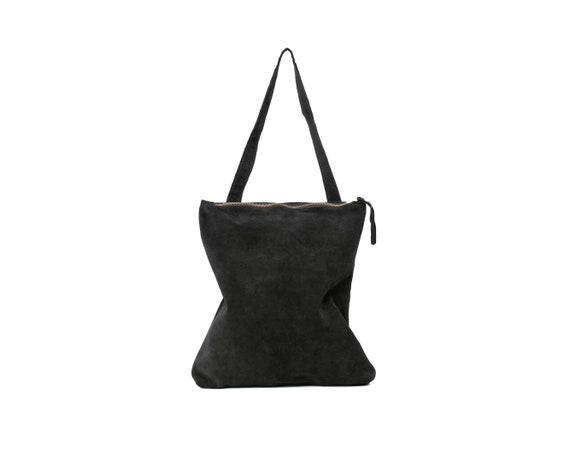 black suede tote bag