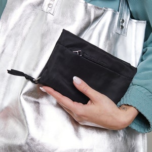 Cartera vegana con cremallera negra, cartera vegana de dinero negro, cartera vegana para mujer, bolso negro con cremallera vegana