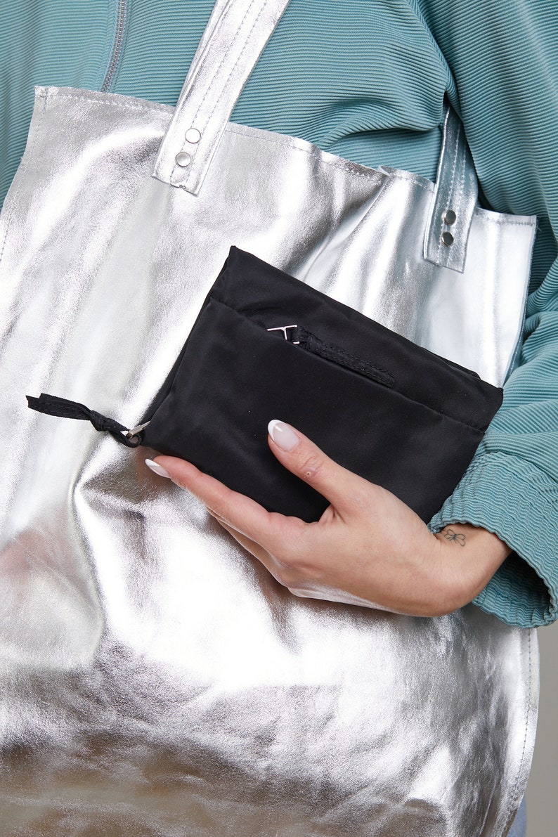 Cartera con cremallera gris vegana, Cartera de dinero gris vegana, Cartera de mujer vegana, Monedero gris con cremallera vegana imagen 3