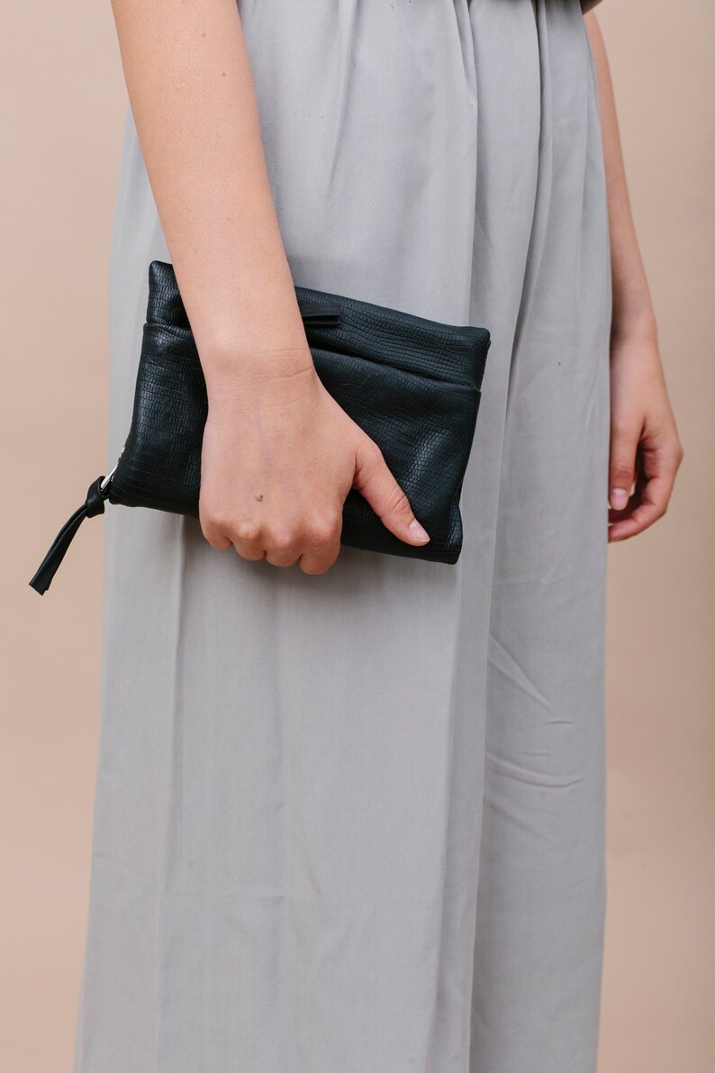 Cartera de cuero marrón, Cartera de cremallera de cuero marrón, Cartera de mujer marrón, Monedero de cremallera marrón, Cartera de ranuras imagen 3