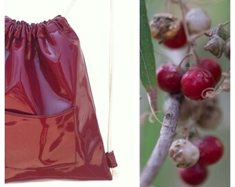 Mochila con cordón burdeos, mochila roja Deed, bolso de estudiante rojo oscuro, mochila Hipster Red, regalo para mujeres