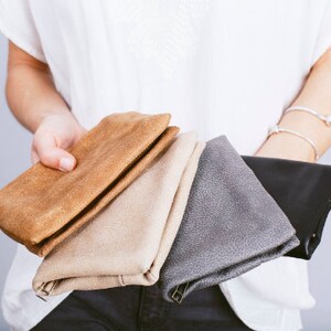 Cartera de cuero marrón, Cartera de cremallera de cuero marrón, Cartera de mujer marrón, Monedero de cremallera marrón, Cartera de ranuras imagen 2