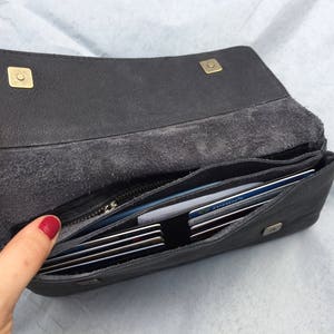 Cartera grande de cuero negro, cartera de dinero de mujer de cuero negro, cartera de tarjeta de crédito, cartera de cuero con cremallera, chequera y monedero de cuero de monedas imagen 7