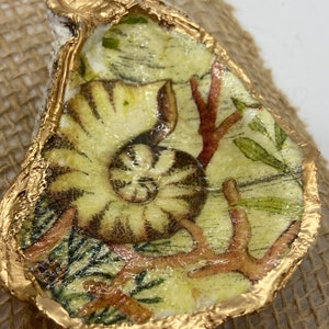 Oyster or Cockle Shell Trinket Dish, Decoupaged  Seashell, Oyster Art, jewelry dish, coastal decor