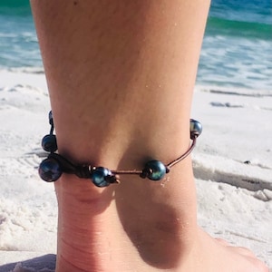 Peacock Pearl Anklets, beach anklets, water jewelry, sea jewelry, boho jewelry, beach jewelry