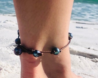 Peacock Pearl Anklets, beach anklets, water jewelry, sea jewelry, boho jewelry, beach jewelry