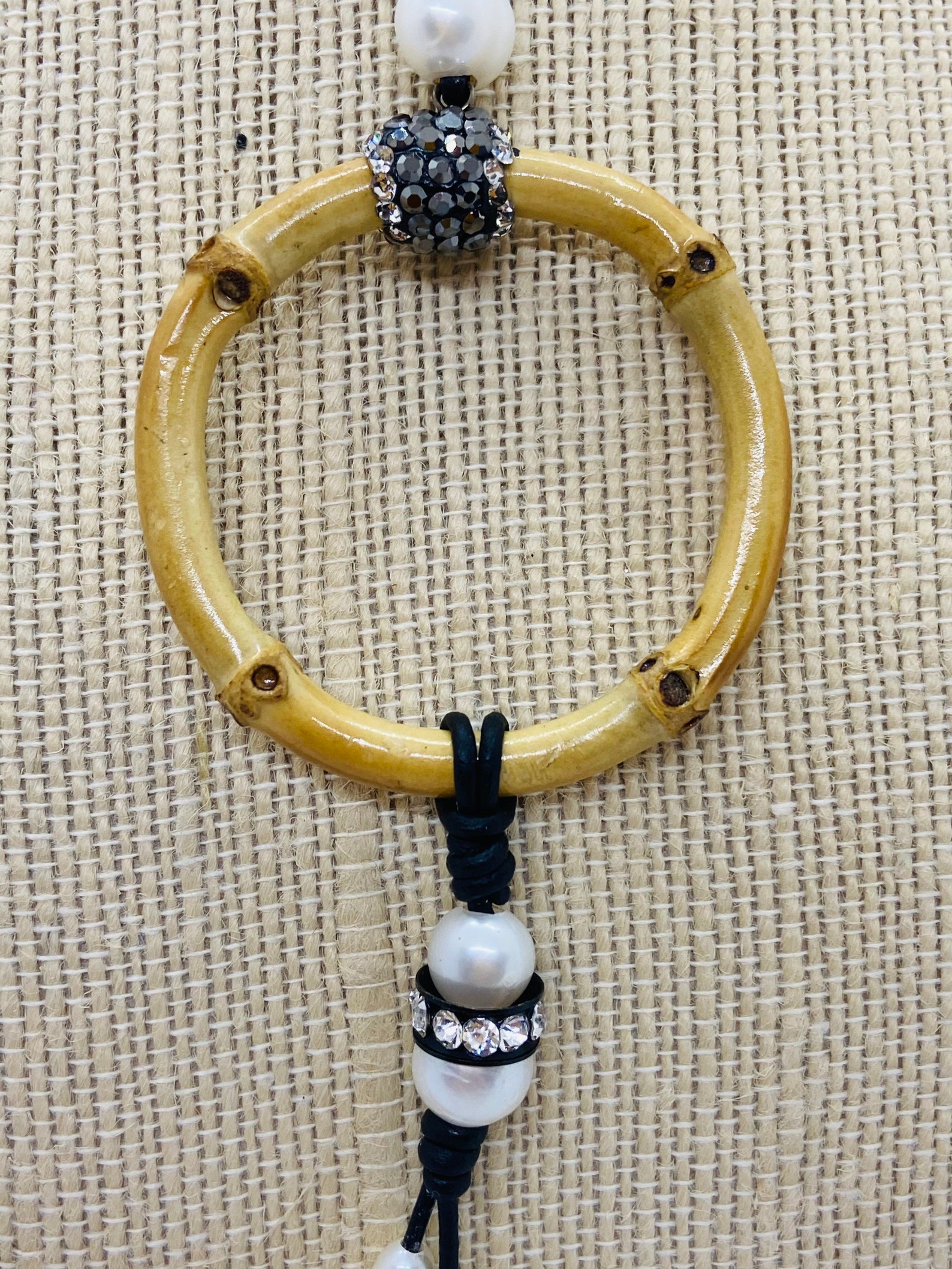 Bamboo Pearl Leather Necklace Etsy Israel