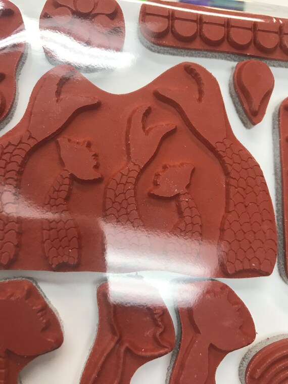 Red Rubber Stamps IN STOCK!!! Cling Polymer Clay Tile Set Cling Mount PTP Elements