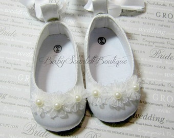 White Satin Baby Girl Shoes,Wedding,Christening Shoes