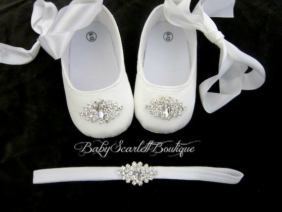 White Satin Baby Girl Soft Sole Shoeschristening Shoes With Etsy