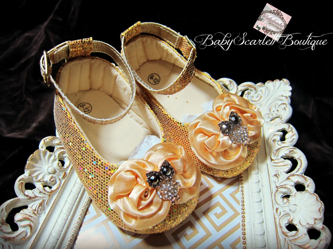 Gold Sequins Baby Girl Shoescrib Shoes Etsy