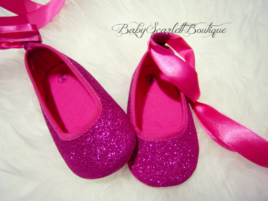 Hot Pink Sequins Baby Girl ShoesSoft Sole ShoesCrib Shoes Etsy