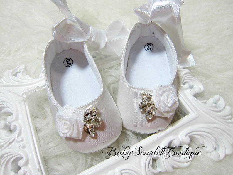 White Satin Baby Girl Shoesweddingchristening Shoes Etsy