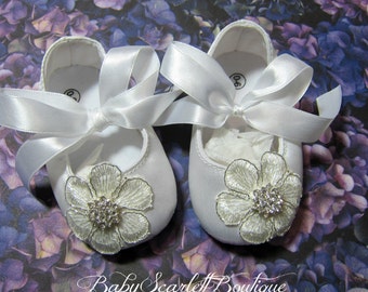 White Satin Baby Girl Shoes,Wedding,Christening Shoes