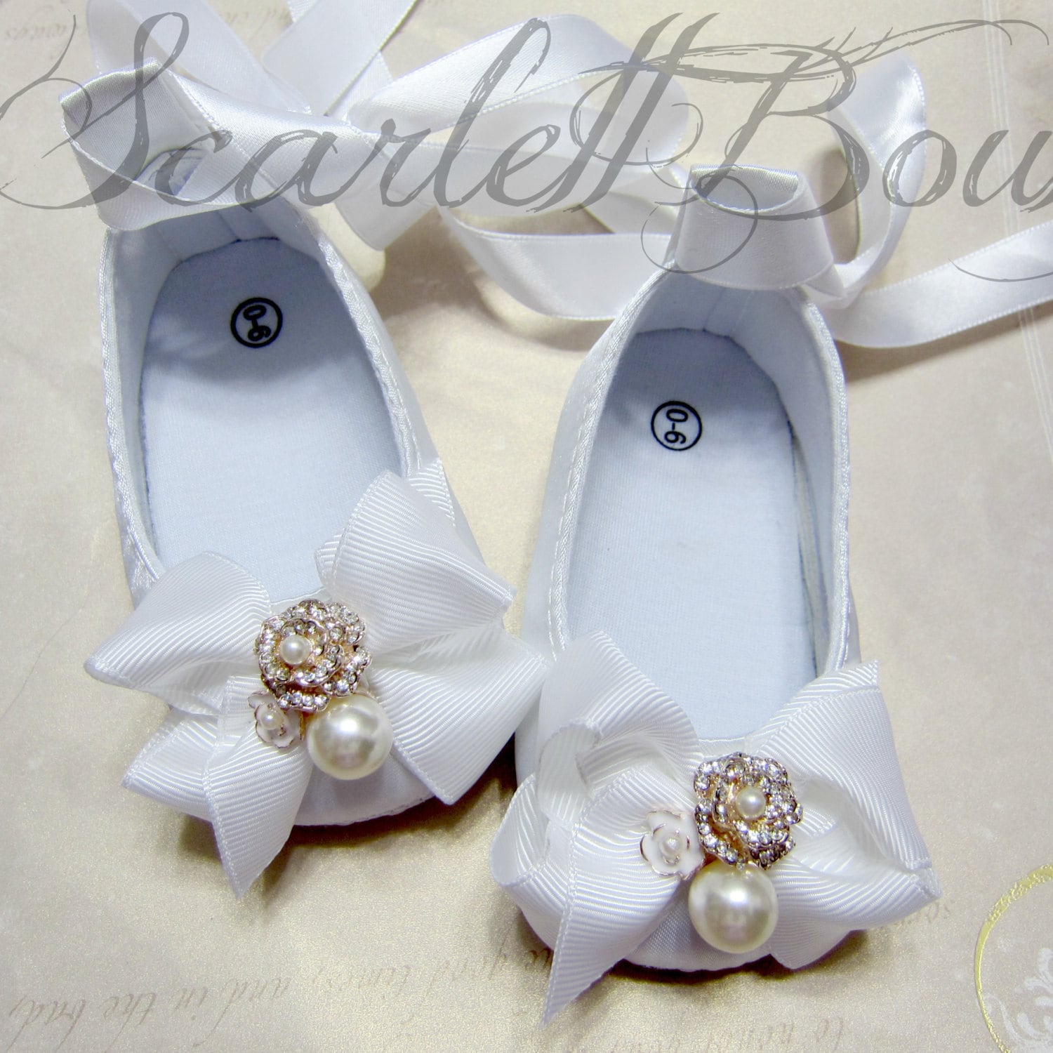 White Satin Baby Girl ShoesChristening ShoesWedding Shoes