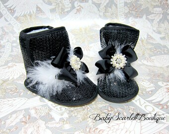 Black Sequin Baby Girl Crib Boot