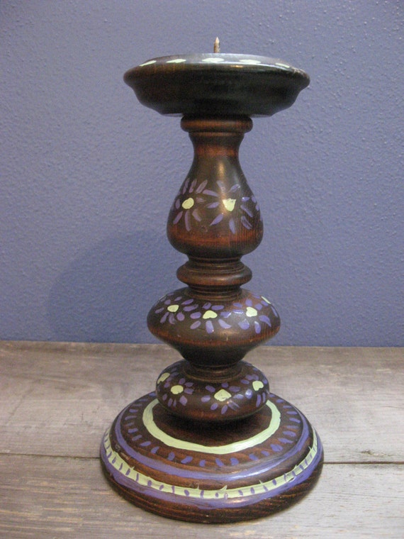 Hand Painted Candle Holder / Boho Candle Holder / Vintage Etsy
